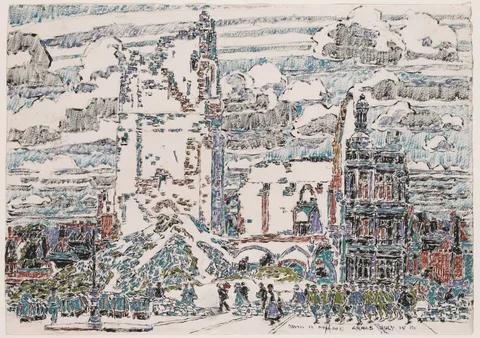 David Brown Milne, The Belfry, Hôtel de Ville, Arras, on a Cloudy Day