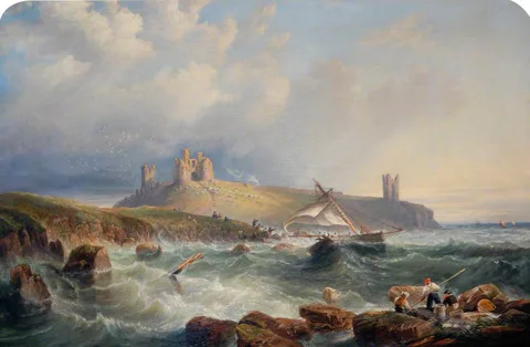 James Wilson Carmichael, A Cutter in Distress to the South of Dunstanburgh Castle, Northumberland