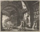 Luigi Rossini, View of the ancient aquaduct and fountains situated near the Chiavica del Bufalo in Rome, from "Le Antichita di Roma"