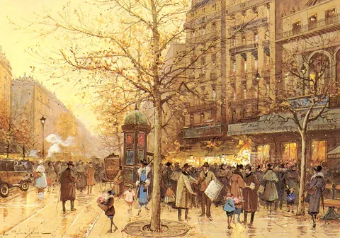 Eugène Galien-Laloue, A Paris Street Scene
