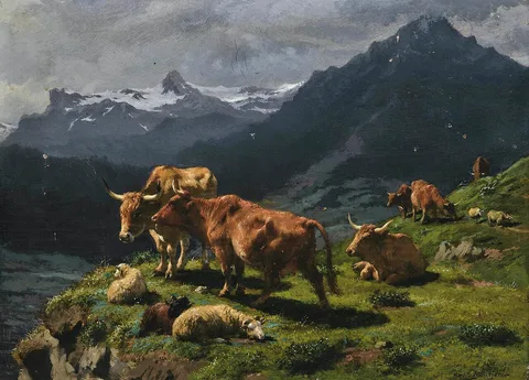 Rosa Bonheur, Cattle and sheep in an Alpine landscape