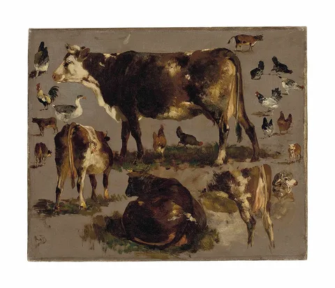 Rosa Bonheur, Studies of Cows, Hens, Roosters, a Goose and a Sheep