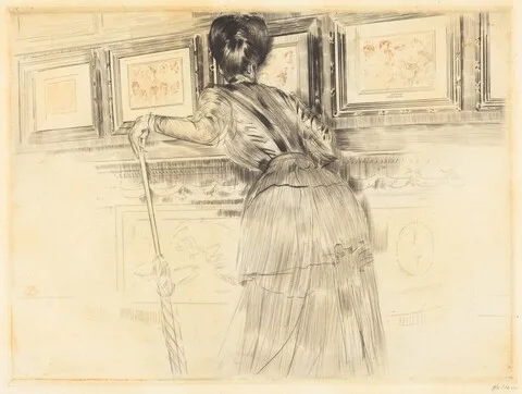 Paul César Helleu, In Front of the Watteaus in the Louvre