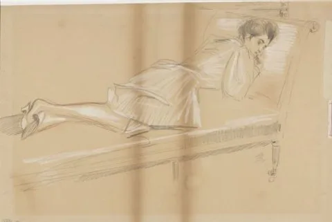 Paul César Helleu, Vrouw voorover liggend op rustbank