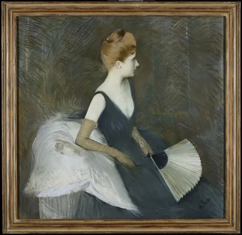 Paul César Helleu, Madame Marthe Letellier Sitting on a Sofa, Holding a Fan
