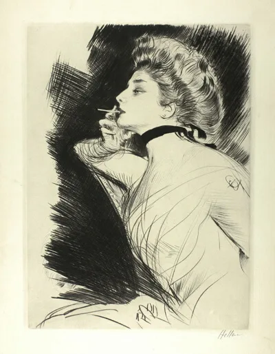 Paul César Helleu, Half-Length Portait of a Seated Woman, Smoking a Cigarette, Facing Left