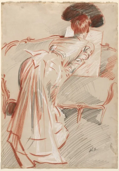 Paul César Helleu, Woman (Possibly Madame Alice Hellu) Looking at a Drawing