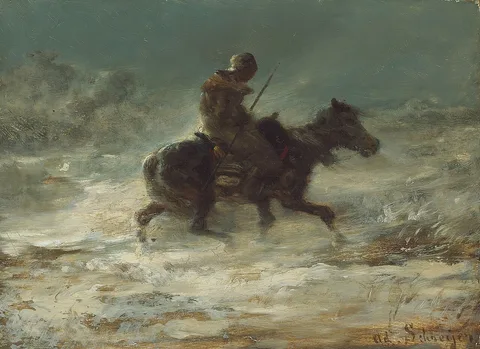 Adolf Schreyer, Man with Lance Riding through the Snow