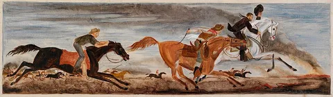 Dahlov Ipcar, The Run April 22, 1889--Taking the Lead (mural study Yukon, Oklahoma Post Office)