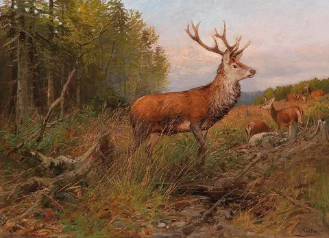Albert Ernst Mühlig, Red Deer On the Lookout