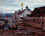 George Sherwood Hunter, Stacking Salt Herring Barrels, Possibly Portsoy