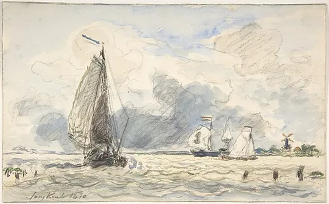 Johan Jongkind, Dutch Fishing Boats; verso: Sketches of Boats