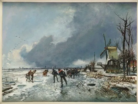 Johan Jongkind, Winter landscape with Skaters