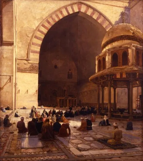 Joseph Farquharson, The Hour of Prayer - Interior of the Mosque Sultan Hassan, Cairo