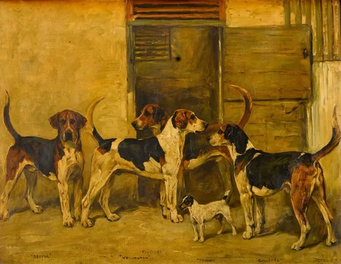 John Emms, Fox Hounds And A Terrier
