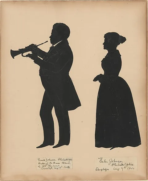 Auguste Edouart, Frank Johnson, Leader of the Brass Band of the 128th Regiment in Saratoga, with his wife, Helen