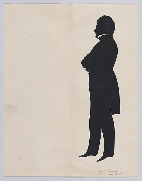 Auguste Edouart, Portrait of a Man, Full-length, Facing Left, with Arms Folded and a White Collar