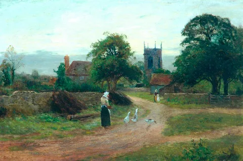 Ernest Walbourn, Woman and Geese, Sunset