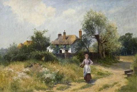 Ernest Walbourn, Landscape with a Cottage and a Woman