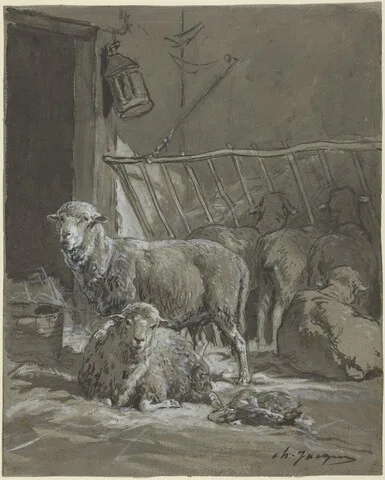 Charles Jacque, Sheep in a Manger
