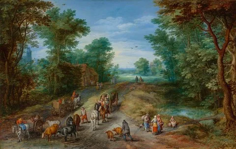 Jan Brueghel the Elder, Wooded Landscape with Travelers
