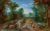 Jan Brueghel the Elder, Wooded Landscape with Travelers