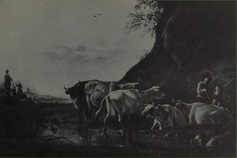 Aelbert Cuyp, Herd of Cows in a River, with a Herdsman
