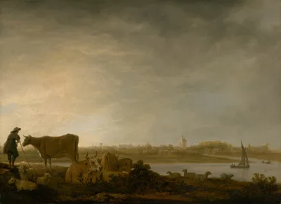 Aelbert Cuyp, A View of Vianen with a Herdsman and Cattle by a River