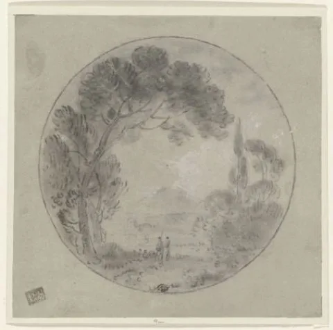 Richard Wilson, Italiaans landschap met twee figuren in een park
