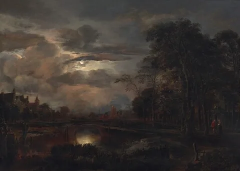 Aert van der Neer, Moonlit Landscape with Bridge