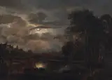 Aert van der Neer, Moonlit Landscape with Bridge