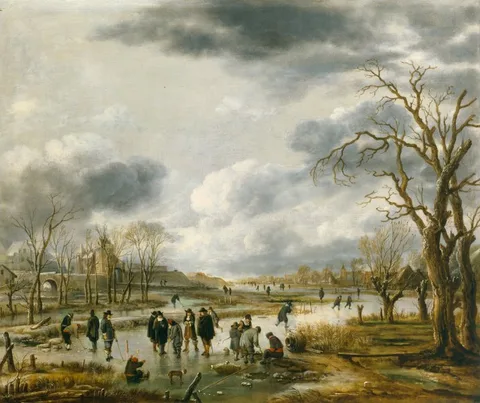 Aert van der Neer, Scene on the ice outside the town walls