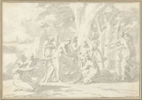 Nicolas Poussin, De geboorte van Adonis uit de in een boom veranderde Myrrha
