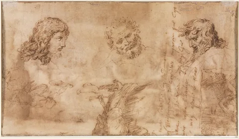 Nicolas Poussin, Three Heads and Other Sketches (verso)
