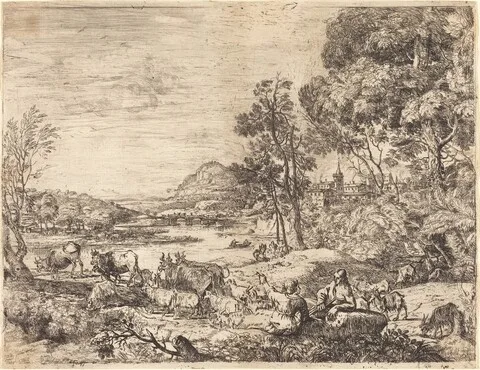 Claude Lorrain, Shepherd and Shepherdess Conversing in a Landscape (Berger et bergère conversant)