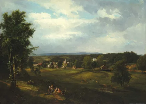 James McDougal Hart, Village Scene near Albany, New York
