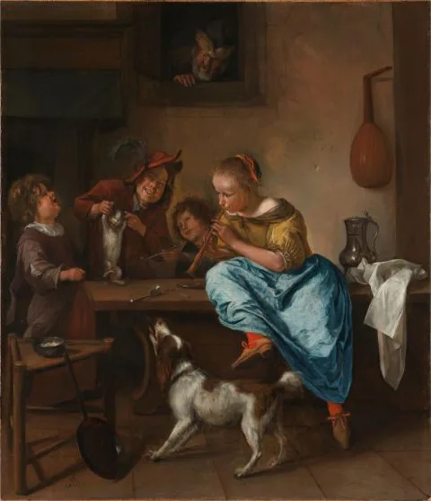 Jan Steen, Children teaching a cat to dance, known as 'The dancing lesson'