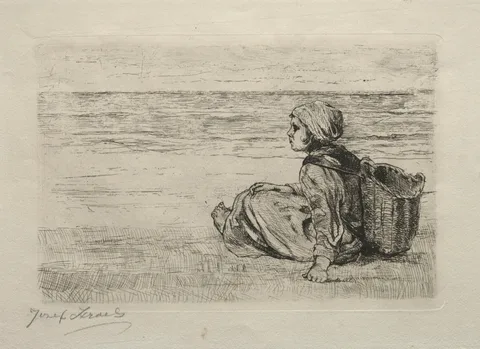 Jozef Israëls, Girl with basket seated on the shore