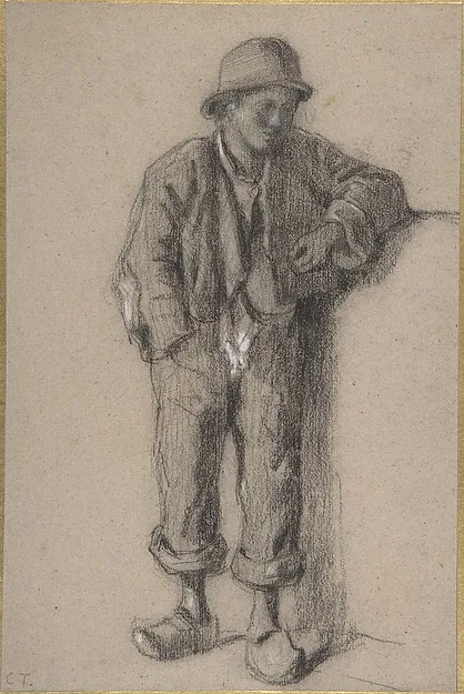 Constant Troyon, A Standing Peasant Boy in Hat and Wooden Shoes