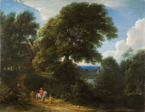Jacques d'Arthois, Landscape with a Rider in Red