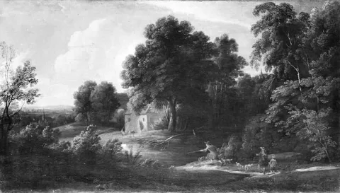 Jacques d'Arthois, Wooded Landscape with Hunters