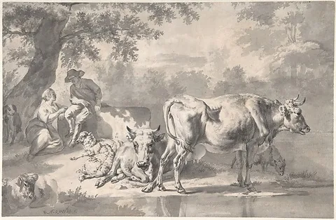 Adriaen van de Velde, Peasants with Cattle and Sheep