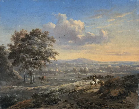 Jan Wijnants, Hilly landscape with a rider on a country road