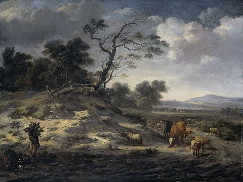 Jan Wijnants, Landscape with cattle on a country road