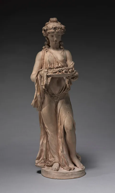 Michel Clodion, Young Girl Carrying a Garland of Roses on a Platter