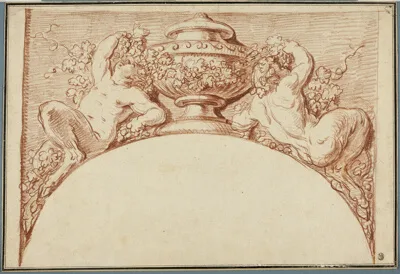 Michel Clodion, Design for an Archivolt: Two Fauns Supporting an Urn