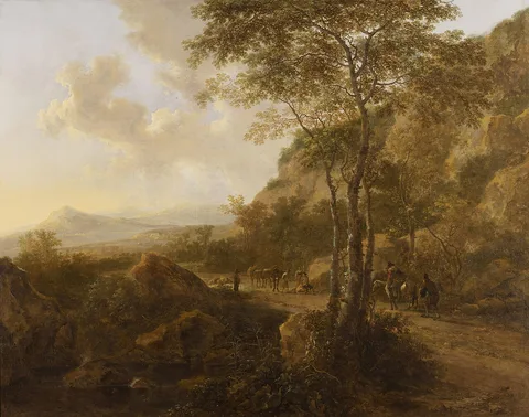 Jan Both, Landscape with Three Tall Oaks and Travellers