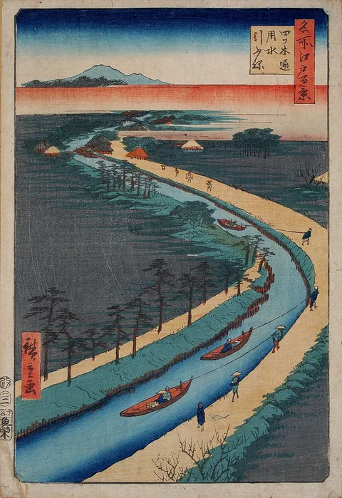 Utagawa Hiroshige, Towboas Along the Yotsugi-dōri Canal