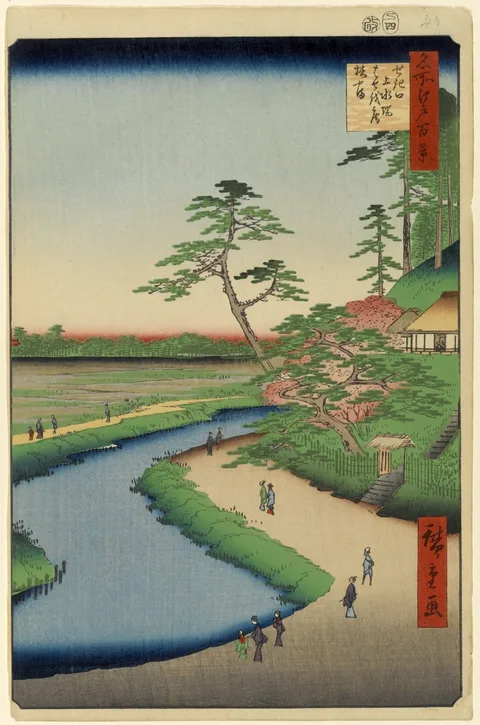 Utagawa Hiroshige, Bashō's Hermitage on Camellia Hill beside the Aqueduct at Sekiguchi