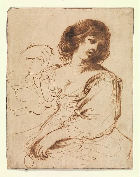 Guercino, A Seated Young Woman Looking Over Her Shoulder